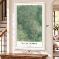 Walnut Grove, Madison County, Alabama map, 24 x 36 inch print in a white frame by a staircase
