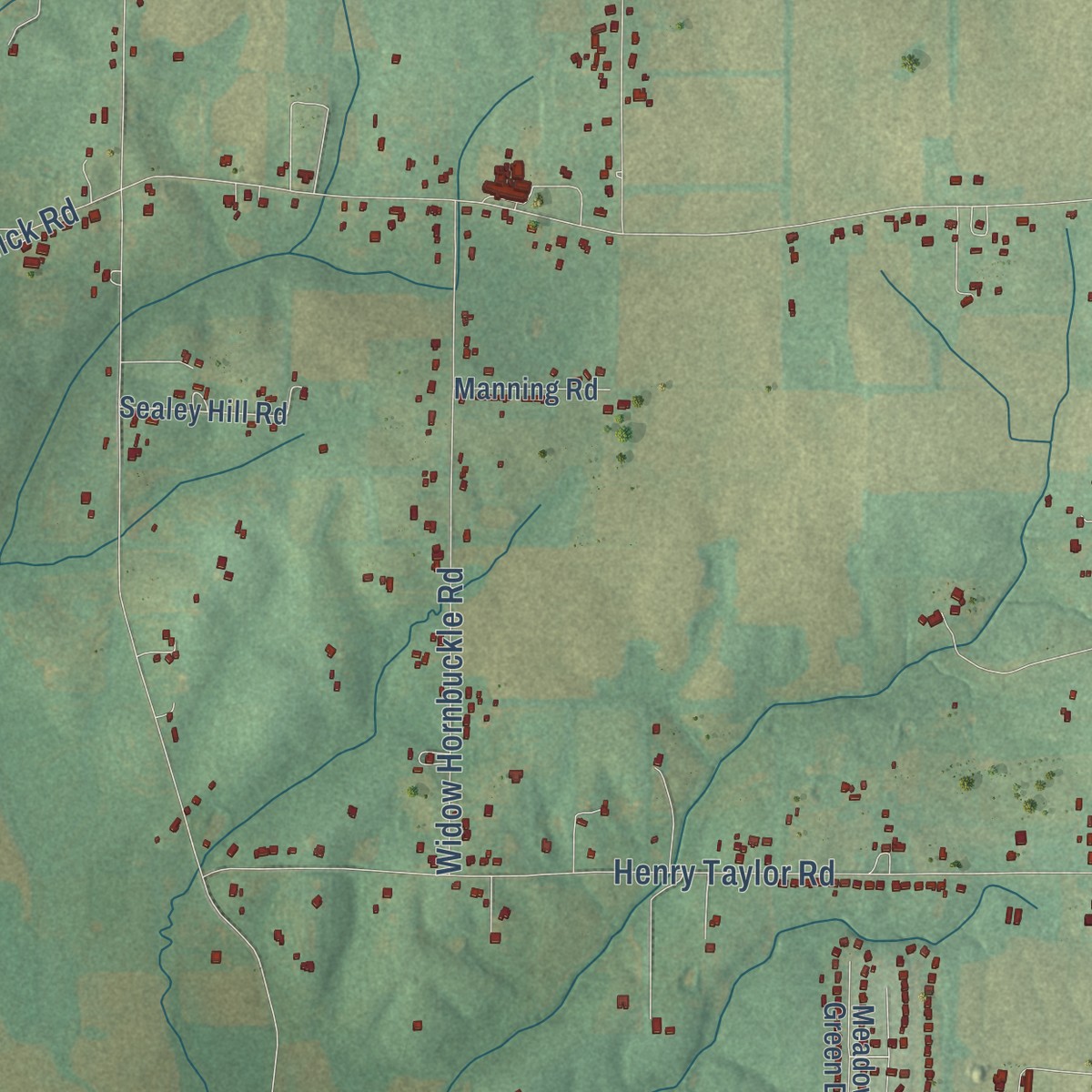 Second close-up of the map of Walnut Grove, Madison County, Alabama print showing more streets and buildings