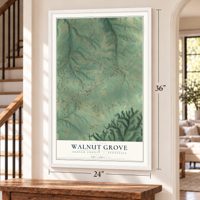 Walnut Grove, Sumner County, Tennessee map, 24 x 36 inch print in a white frame by a staircase