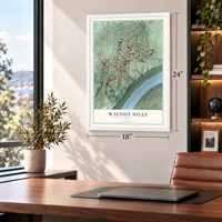Walnut Hills, Ohio map, 18 x 24 inch print in a white frame in a home office