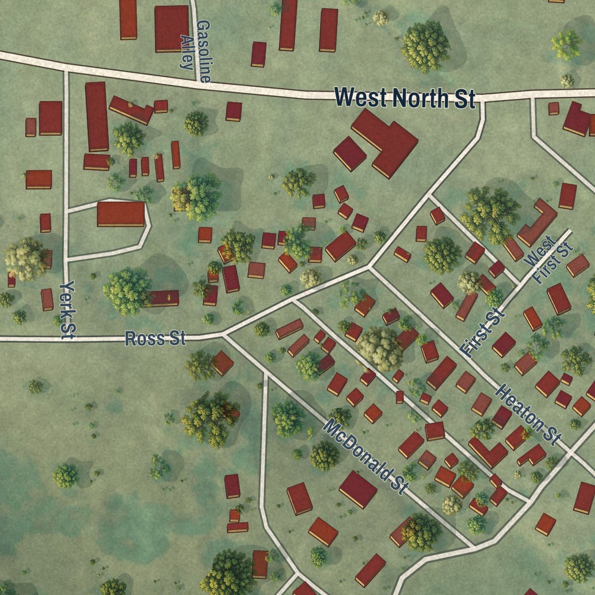 Second close-up of the map of Walnut, Illinois print showing more streets and buildings