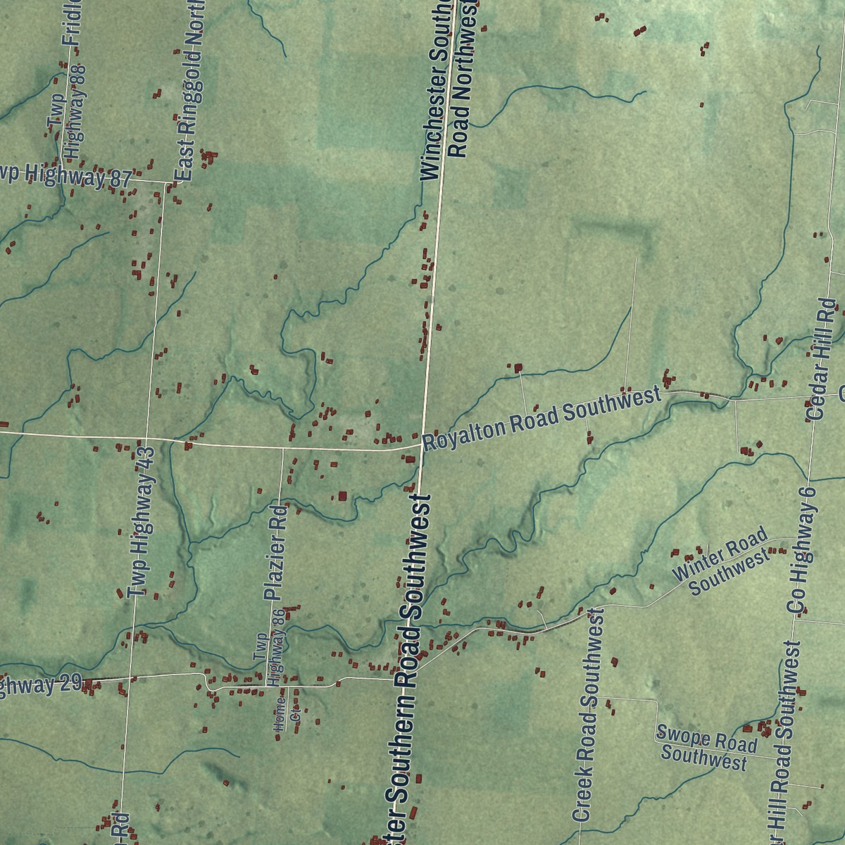 Second close-up of the map of Walnut, Ohio print showing more streets and buildings