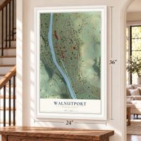 Walnutport, Pennsylvania map, 24 x 36 inch print in a white frame by a staircase
