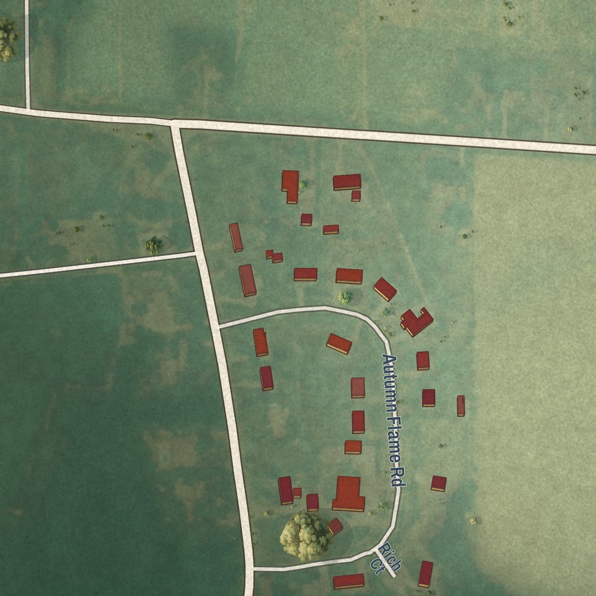 Second close-up of the map of Walstonburg, North Carolina print showing more streets and buildings