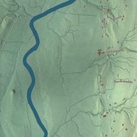 Close-up of the map of Waltham, Vermont print showing terrain and local geography