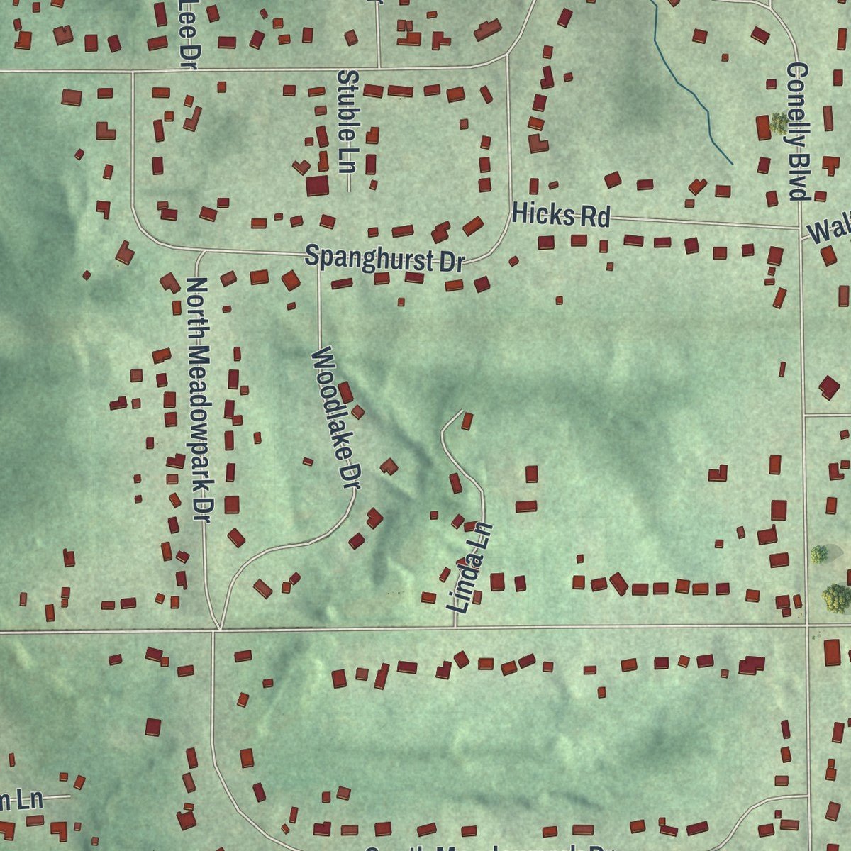 Second close-up of the map of Walton Hills, Ohio print showing more streets and buildings