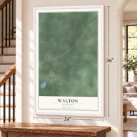 Walton, Michigan map, 24 x 36 inch print in a white frame by a staircase