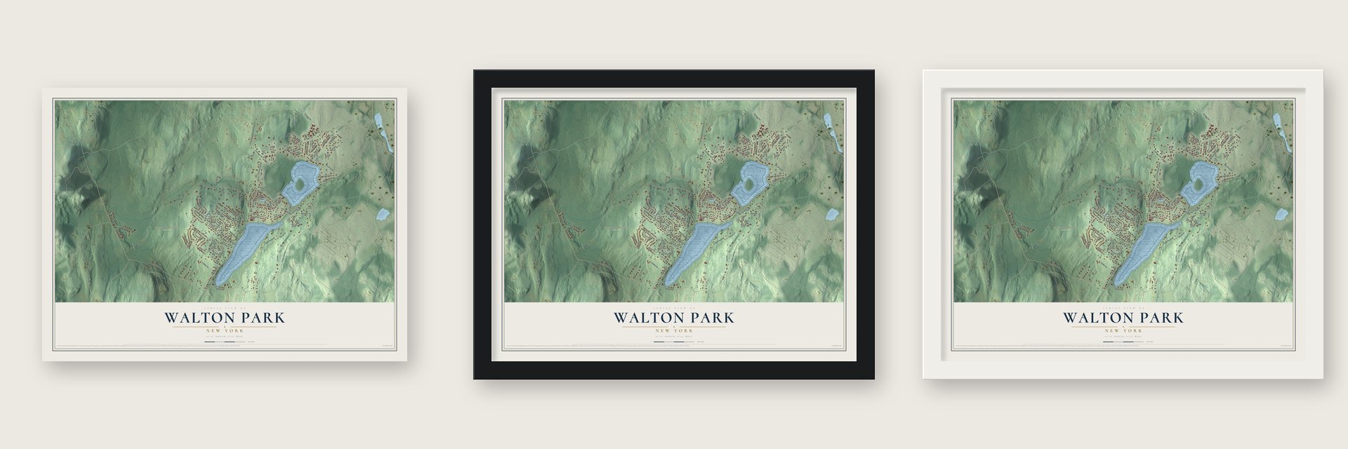 Walton Park, New York map unframed, in a black wood frame and in a white wood frame