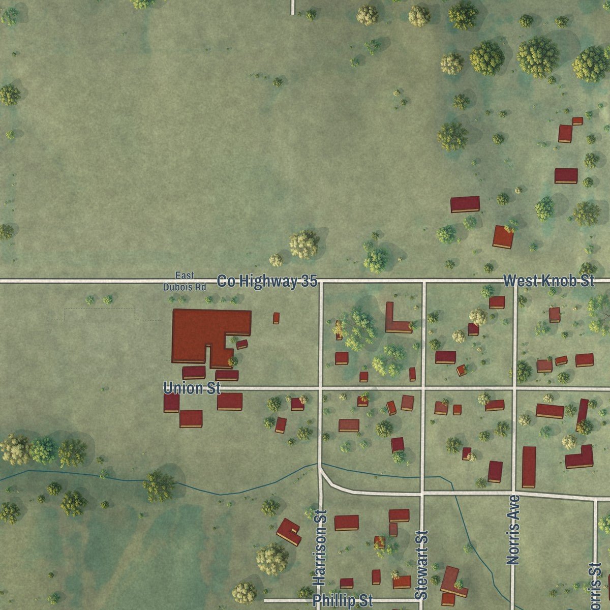 Second close-up of the map of Waltonville, Illinois print showing more streets and buildings