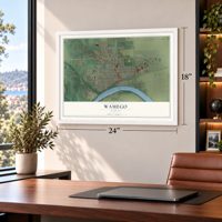 Wamego, Kansas map, 18 x 24 inch print in a white frame in a home office