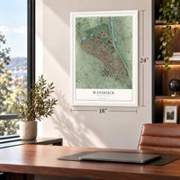 Wanskuck, Rhode Island map, 18 x 24 inch print in a white frame in a home office