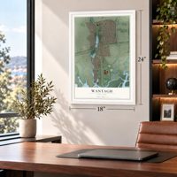 Wantagh, New York map, 18 x 24 inch print in a white frame in a home office