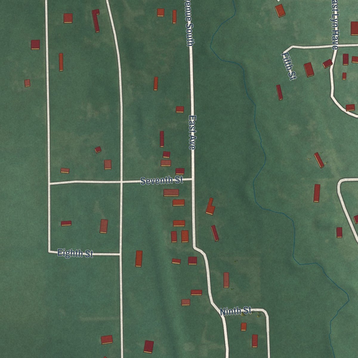 Second close-up of the map of Wapanucka, Oklahoma print showing more streets and buildings
