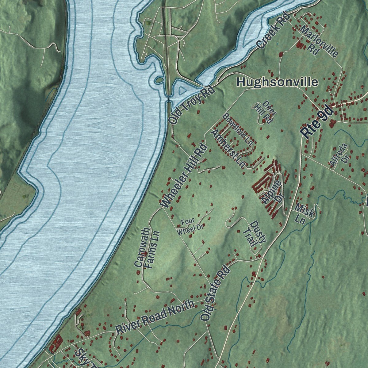Second close-up of the map of Wappinger, New York print showing more streets and buildings