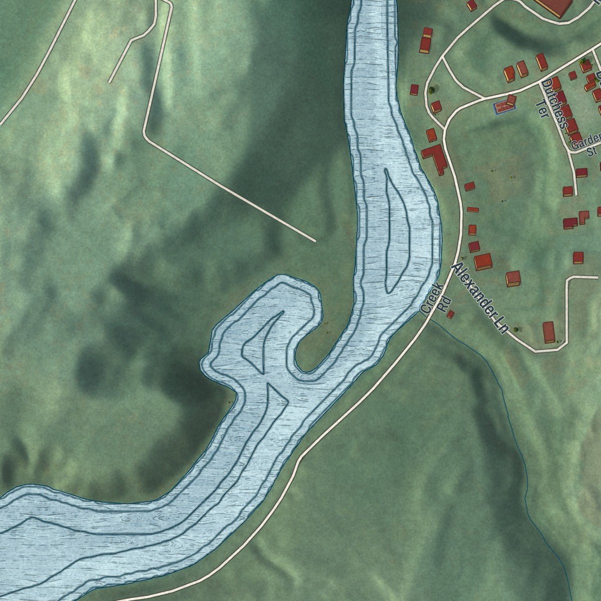 Second close-up of the map of Wappingers Falls, New York print showing more streets and buildings