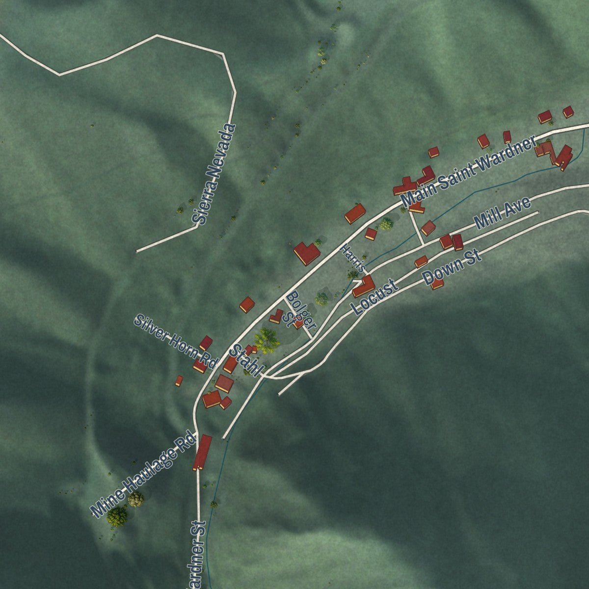 Second close-up of the map of Wardner, Idaho print showing more streets and buildings