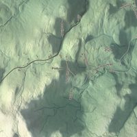 Close-up of the map of Wardsboro, Vermont print showing terrain and local geography