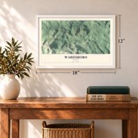 Wardsboro, Vermont map, 12 x 18 inch print in a white frame in an entryway