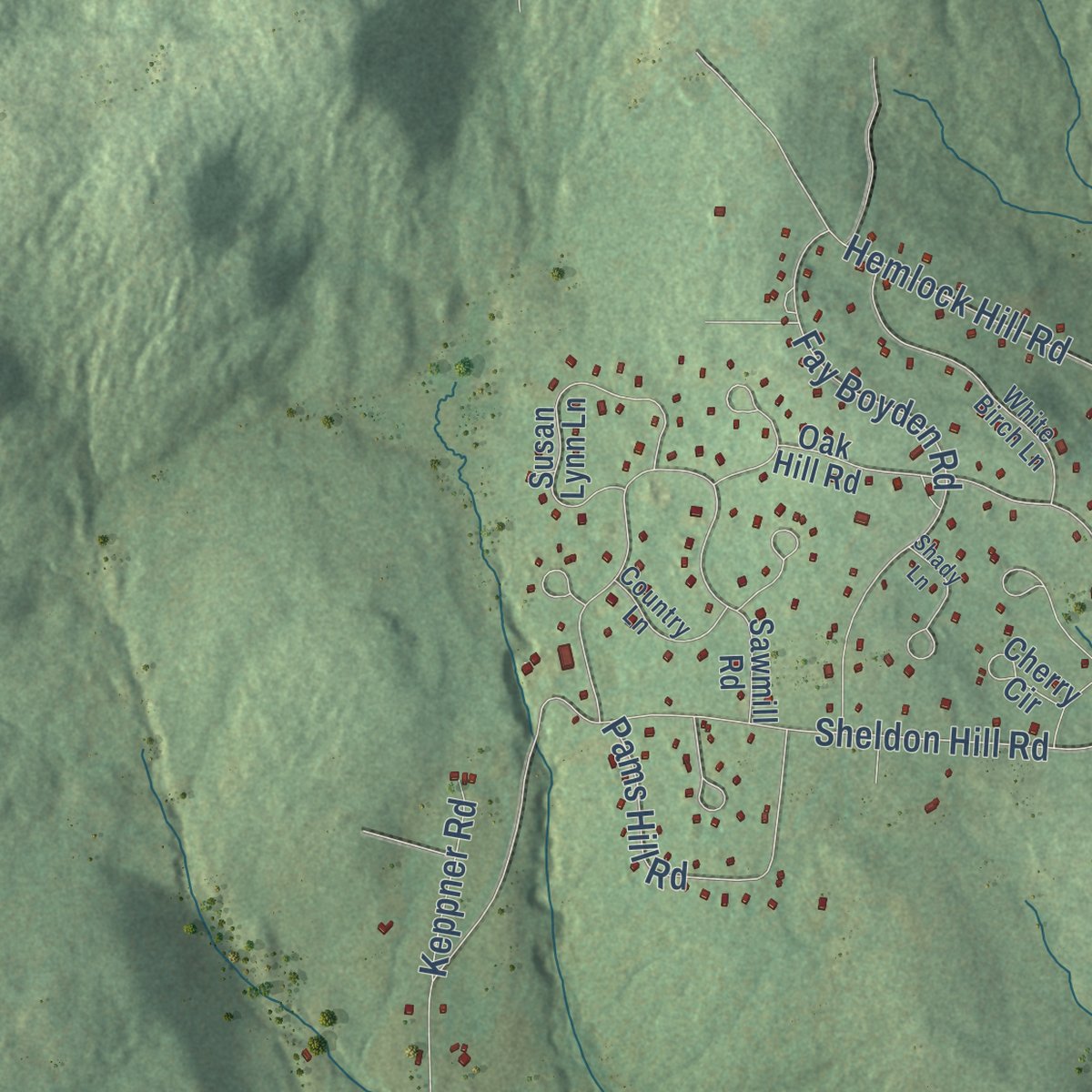 Second close-up of the map of Wardsboro, Vermont print showing more streets and buildings
