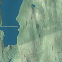 Close-up of the map of Ware, Massachusetts print showing terrain and local geography