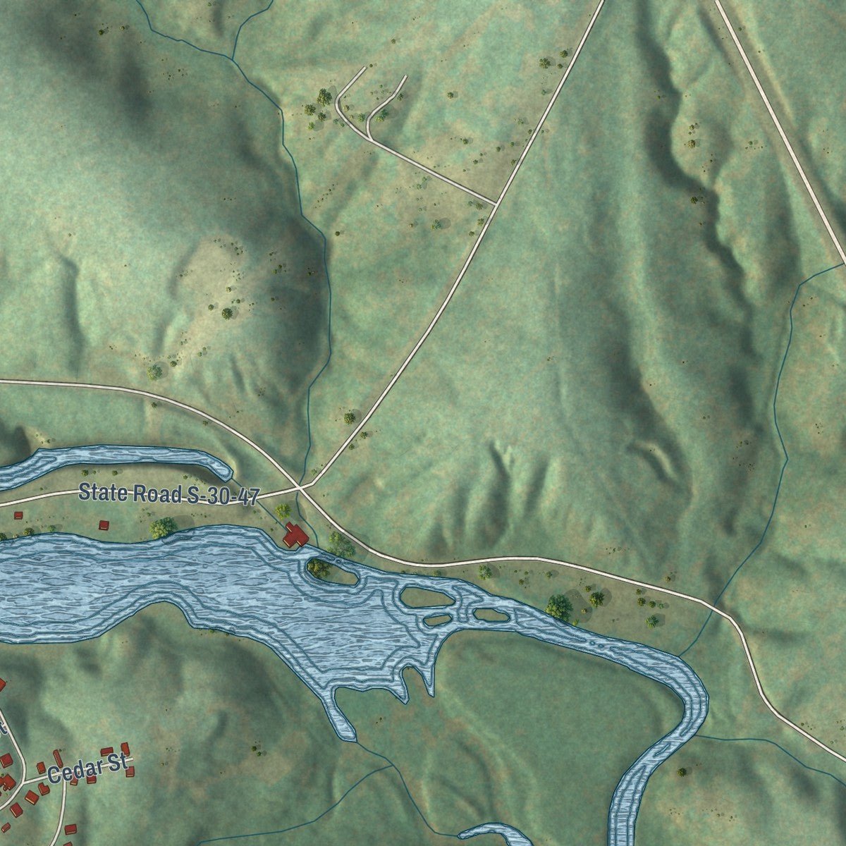 Second close-up of the map of Ware Shoals, South Carolina print showing more streets and buildings