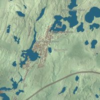 Close-up of the map of Wareham, Massachusetts print showing terrain and local geography