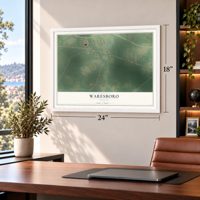 Waresboro, Georgia map, 18 x 24 inch print in a white frame in a home office