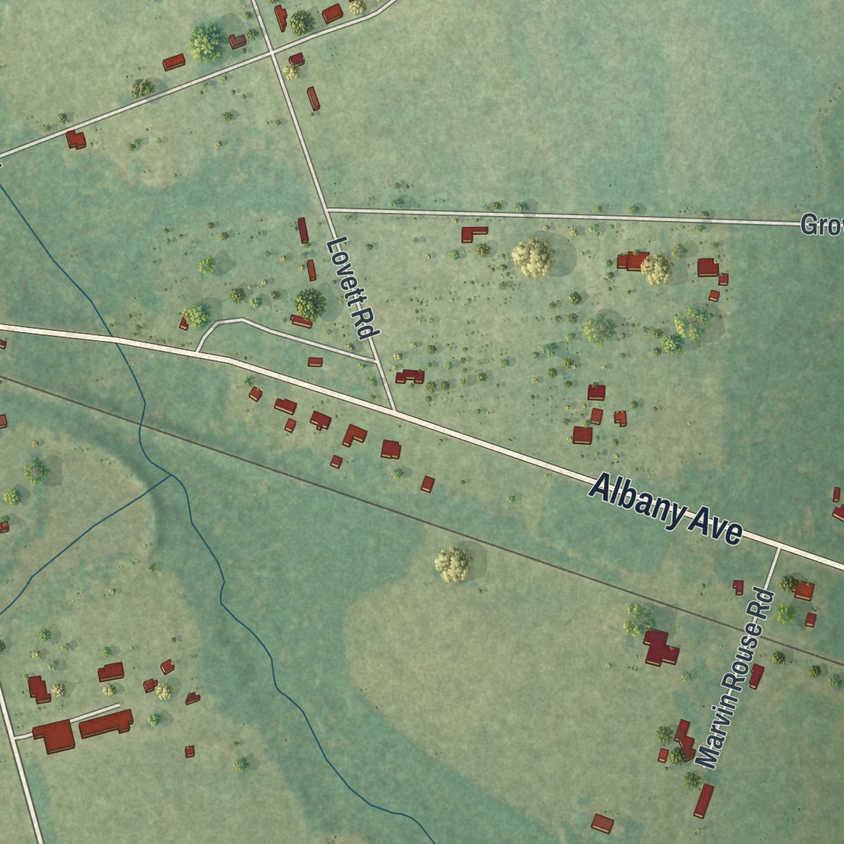 Second close-up of the map of Waresboro, Georgia print showing more streets and buildings