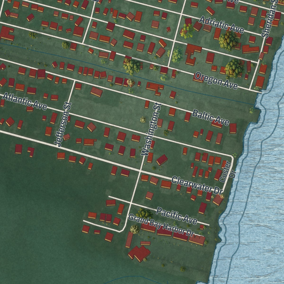 Second close-up of the map of Waretown, New Jersey print showing more streets and buildings
