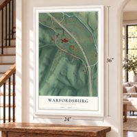 Warfordsburg, Pennsylvania map, 24 x 36 inch print in a white frame by a staircase