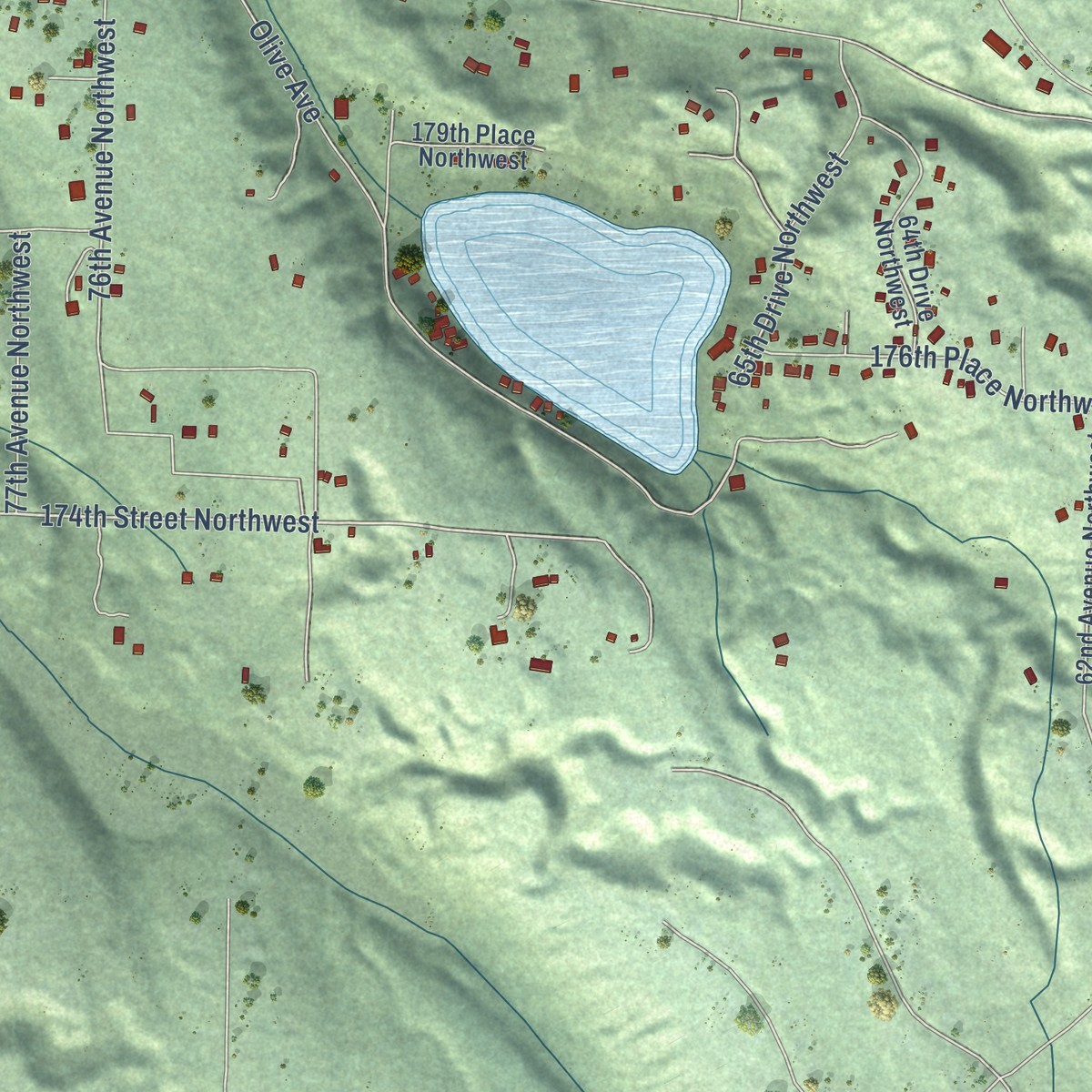 Second close-up of the map of Warm Beach, Washington print showing more streets and buildings