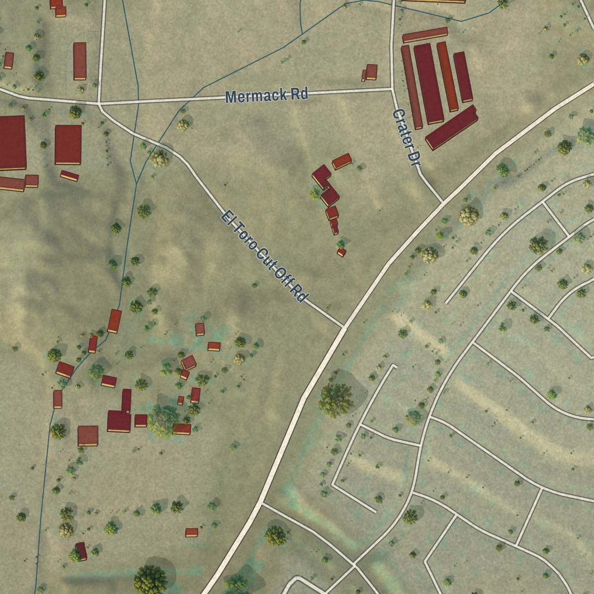 Second close-up of the map of Warm Springs, California print showing more streets and buildings