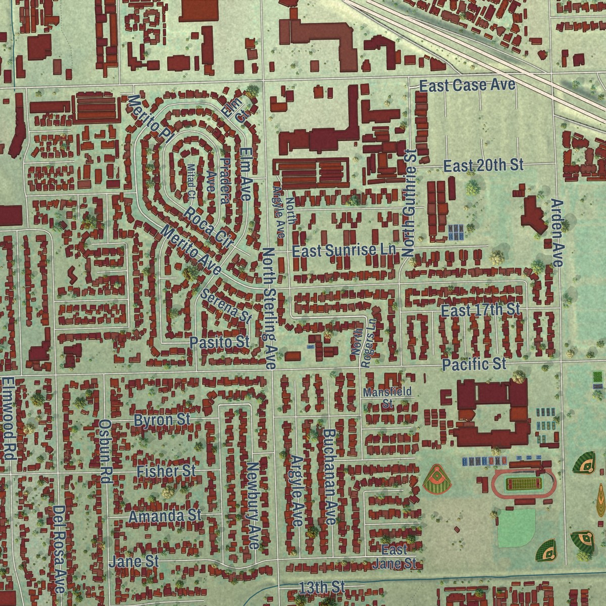 Second close-up of the map of Warm Springs, San Bernardino County, California print showing more streets and buildings