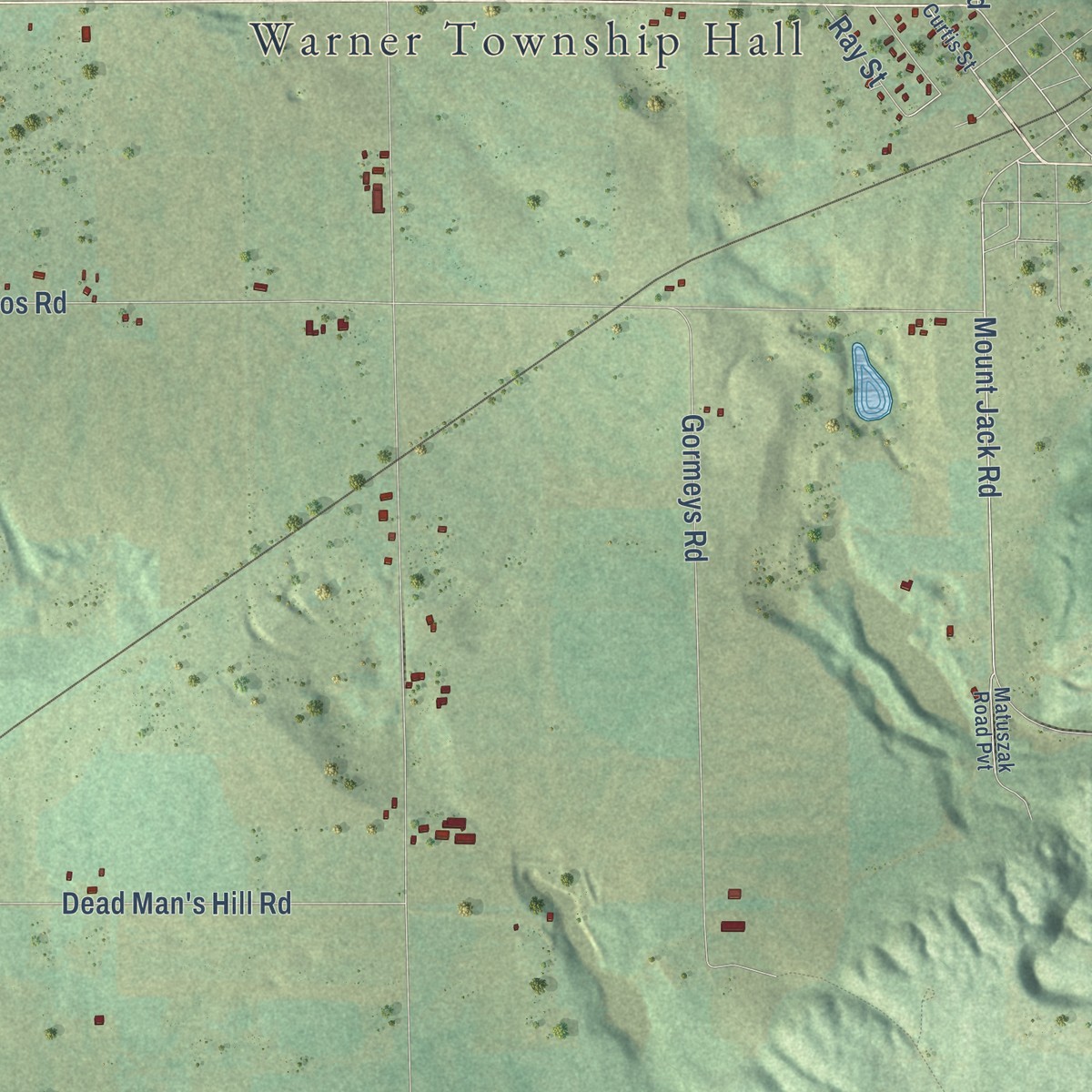 Second close-up of the map of Warner, Michigan print showing more streets and buildings
