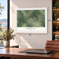 Warren City, Texas map, 18 x 24 inch print in a white frame in a home office