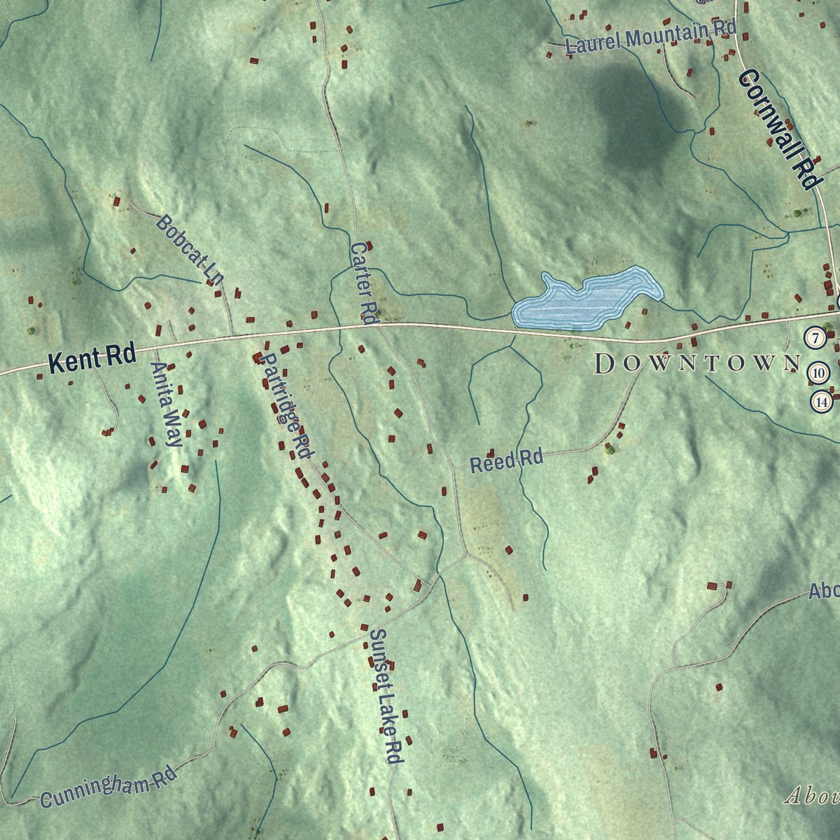 Second close-up of the map of Warren, Connecticut print showing more streets and buildings