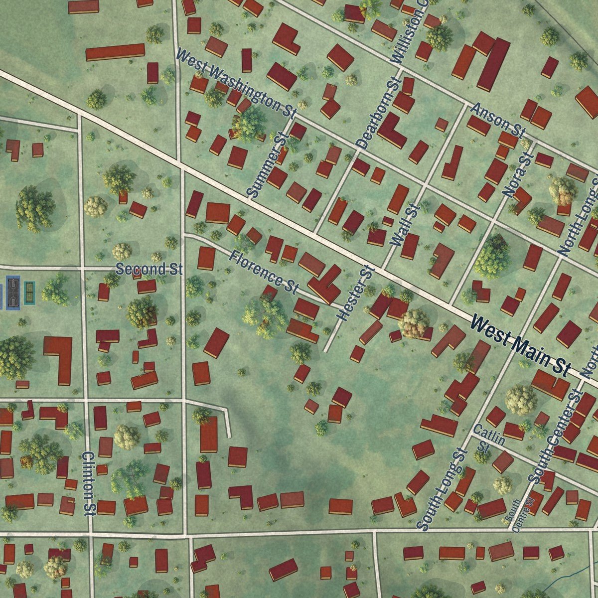 Second close-up of the map of Warren, Illinois print showing more streets and buildings