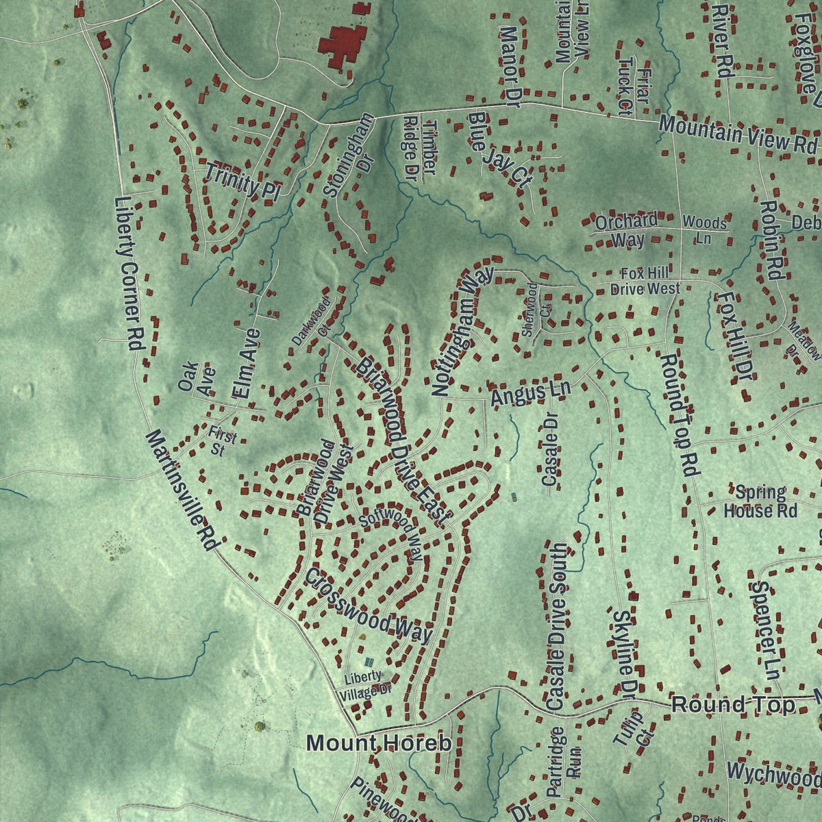 Second close-up of the map of Warren, New Jersey print showing more streets and buildings