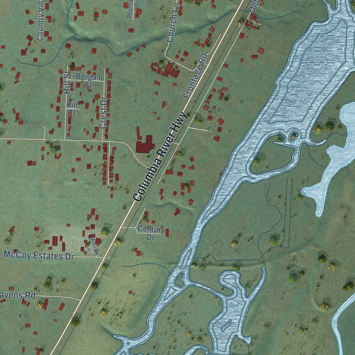 Second close-up of the map of Warren, Oregon print showing more streets and buildings