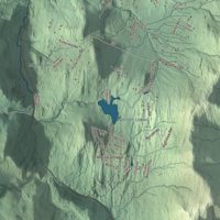 Close-up of the map of Warren, Vermont print showing terrain and local geography
