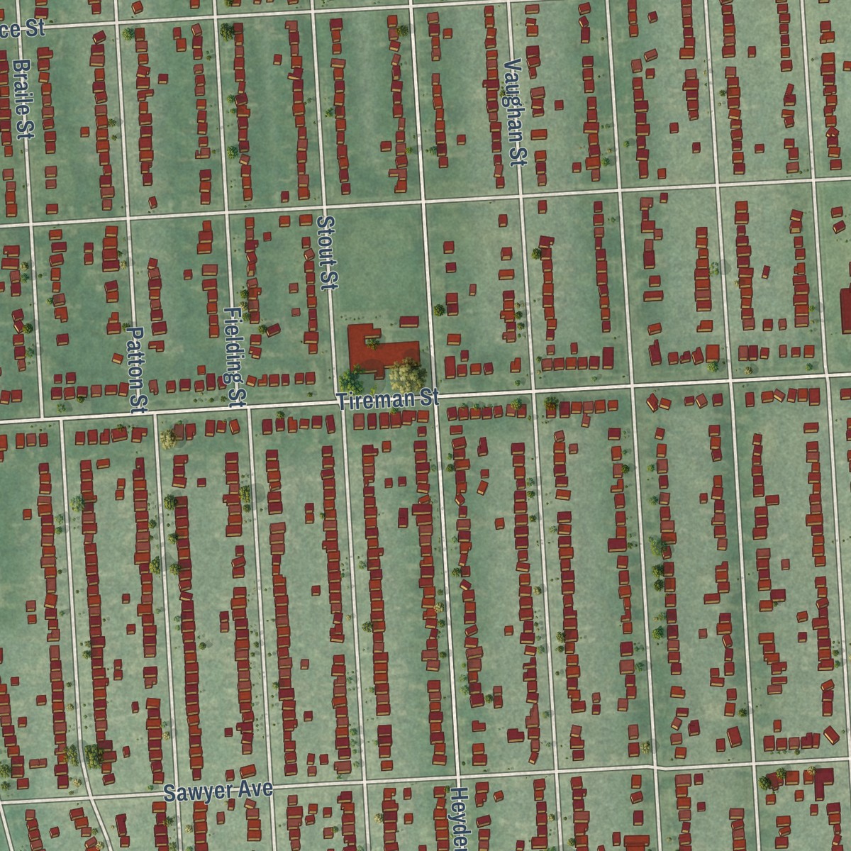 Second close-up of the map of Warrendale, Michigan print showing more streets and buildings