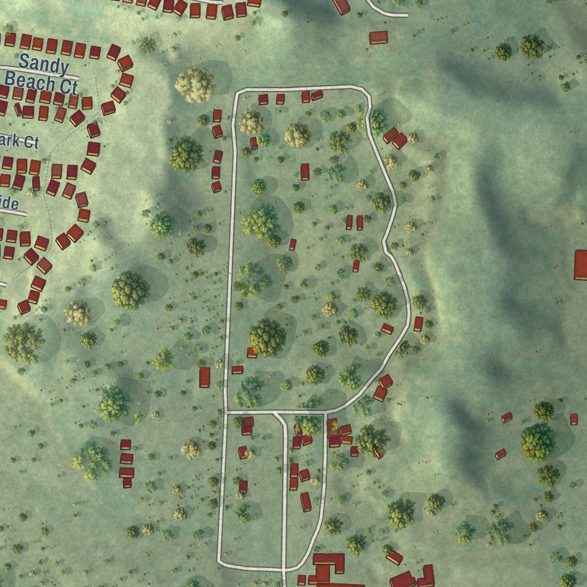 Second close-up of the map of Warrens, Wisconsin print showing more streets and buildings
