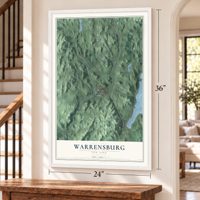 Warrensburg, New York map, 24 x 36 inch print in a white frame by a staircase