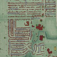 Second close-up of the map of Warrensville Heights, Ohio print showing more streets and buildings