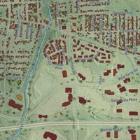 Second close-up of the map of Warrenville, Illinois print showing more streets and buildings