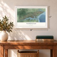 Warrington, Florida map, 12 x 18 inch print in a white frame in an entryway