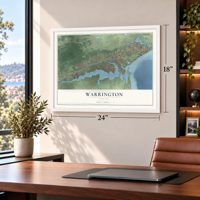 Warrington, Florida map, 18 x 24 inch print in a white frame in a home office