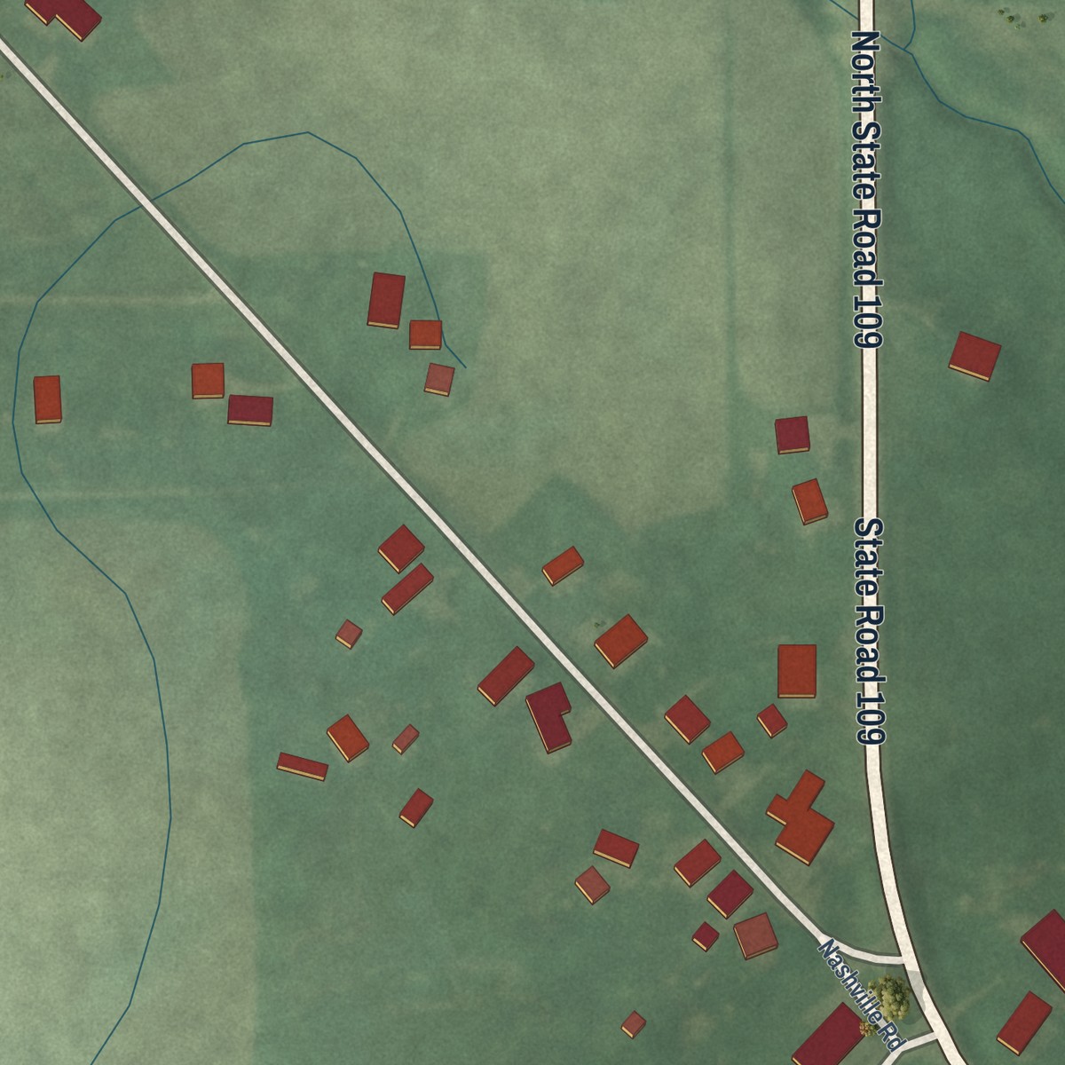 Second close-up of the map of Warrington, Indiana print showing more streets and buildings