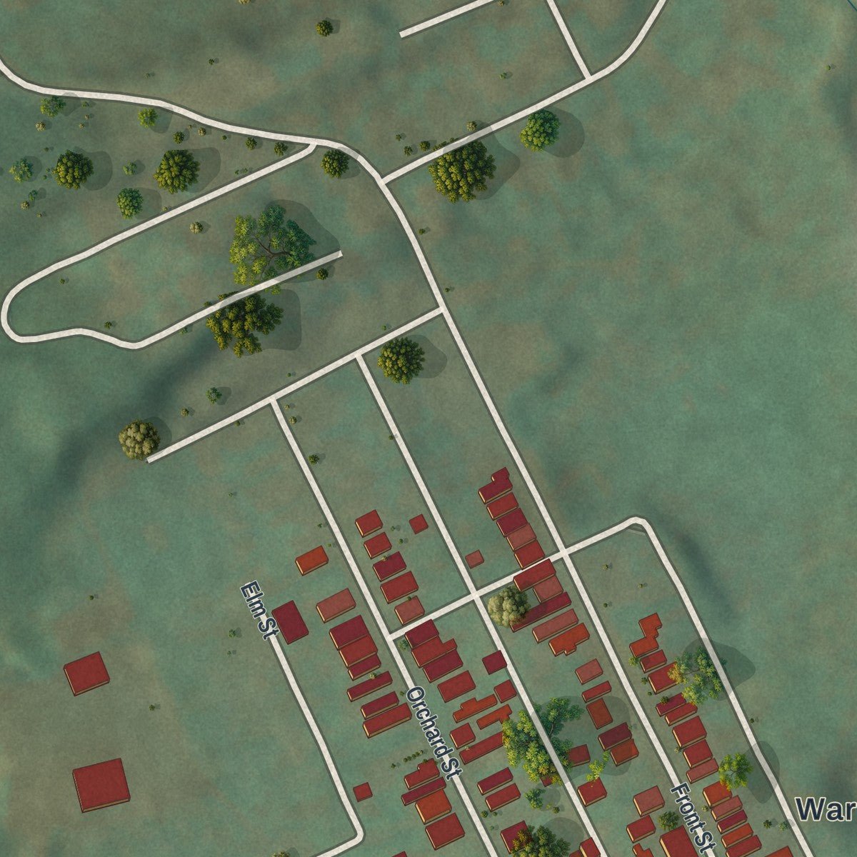 Second close-up of the map of Warrior Run, Pennsylvania print showing more streets and buildings