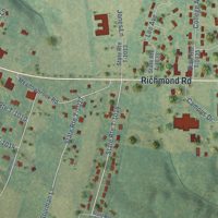 Second close-up of the map of Warsaw, Virginia print showing more streets and buildings